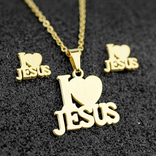 Staninless Steel Jesus Fashion Necklace Set