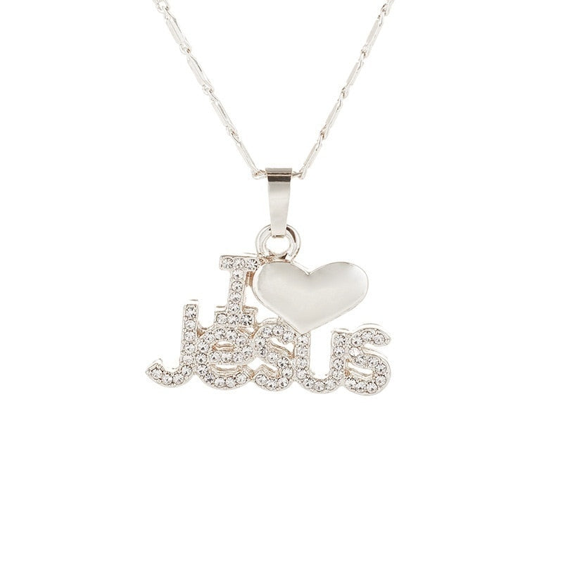 Bohemian Crystal I Love Jesus Shape Pendant Necklace Women's