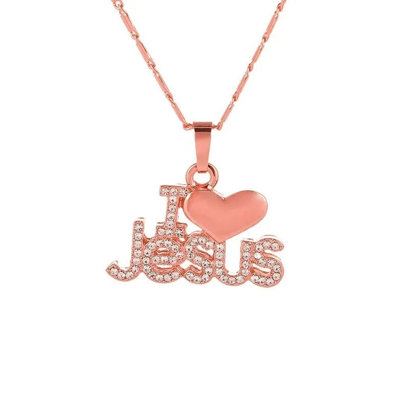 Bohemian Crystal I Love Jesus Shape Pendant Necklace Women's